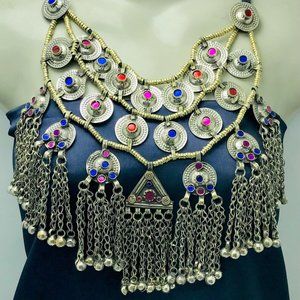 Handmade Jewelry Set, Vintage Choker Necklace With Long Bells and Dangle Earring
